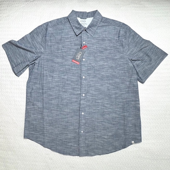 NWT Chaps Short Sleeve Coastland Wash Chambray Big & Tall Button-up Shirt 2XLT - Picture 4 of 11